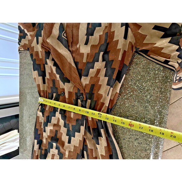 Brijo Retro Geometric Vintage Print Dress Shift Ruffle Silk~ rap L ~Made in USA - Picture 12 of 14